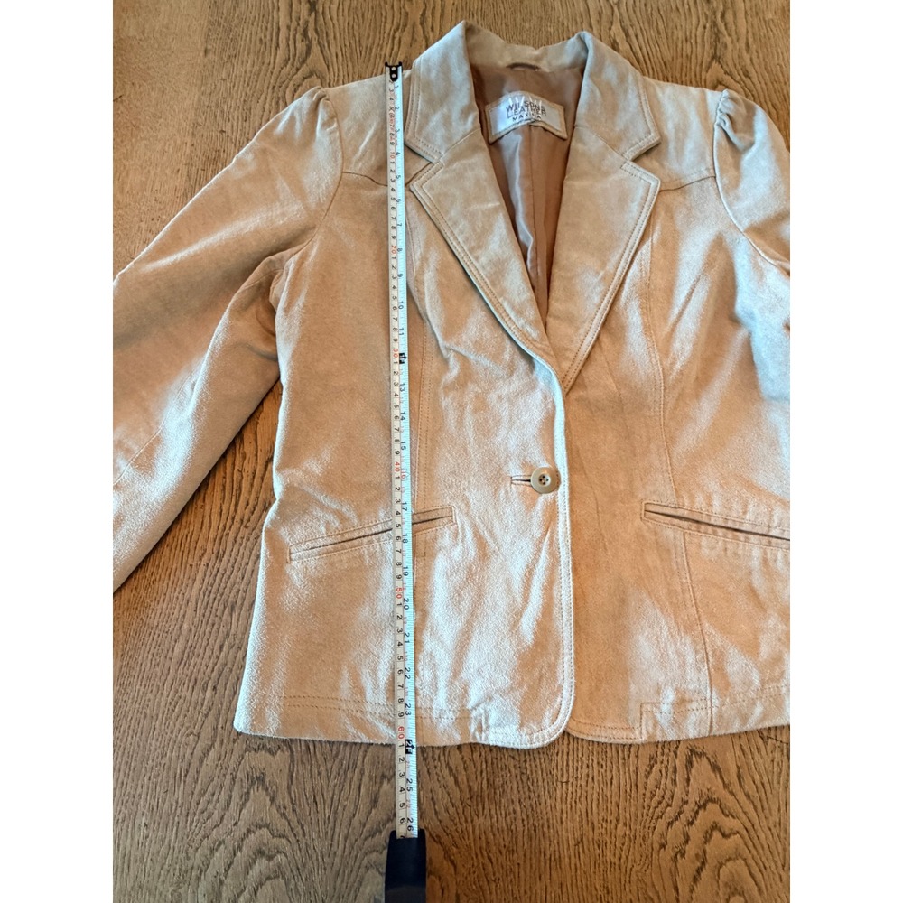 VTG Wilsons Leather Suede Lined Blazer M Camel Tan Puff‎ Sleeve Cowgirl Western - Picture 6 of 12